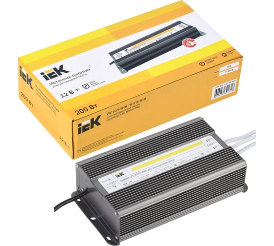 Драйвер IEK LED, ИПСН-PRO, 200Вт, 12В блок-шнуры IP67 LSP1-200-12-67-33-PRO