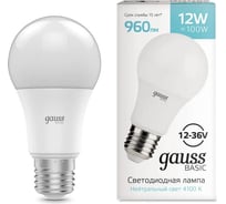 Лампа Basic A60 AC/DC 12-36V 12W 960lm 4100K E27 LED 1/5/50 Gauss 202402212