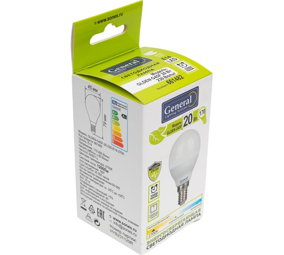 Лампа светодиодная General Lighting Systems GLDEN-G45F-20-230-E14-2700 661482
