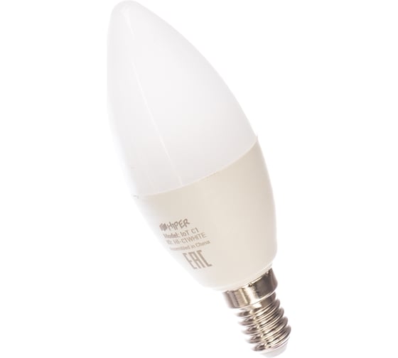 Умная LED лампочка HIPER WiFi 2.4 ГГц, E14, AC 220-250В, 2700K-6500K, A+, 520 лм HI-C1W