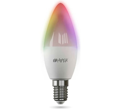 Умная LED лампочка HIPER WiFi 2.4 ГГц, E14, AC 220-250В, 2700K-6500K,A+,520 лм HI-C1 RGB