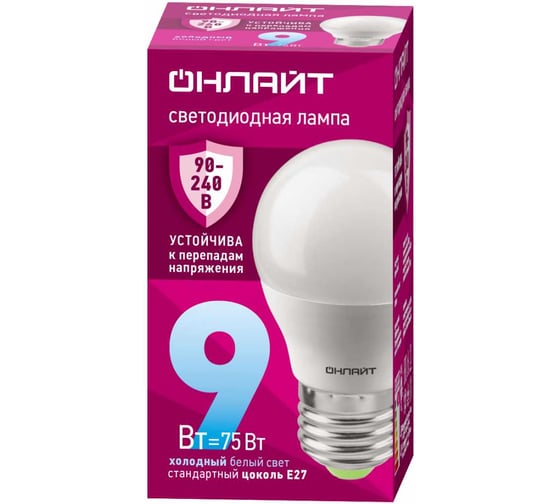 Лампа ОНЛАЙТ 90 424 OLL-G45-9-230-6.5K-E27-FR (PRO 90-240 В) 90424