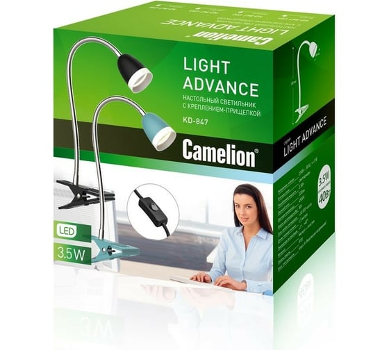 Настольный светильник на прищепке Camelion KD-847, C02, черный, LED 14139