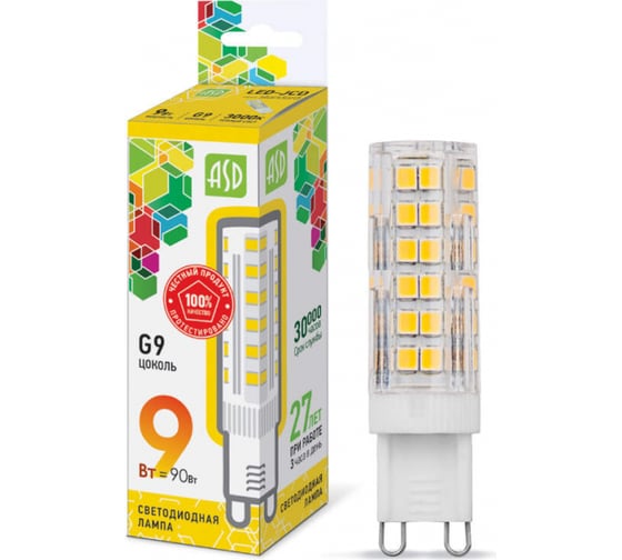Светодиодная лампа ASD LED-JCD-std 9Вт, 230В, G9, 3000К, 810Лм 4690612026640