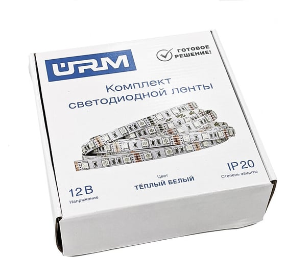 Комплект светодиодной ленты URM, 5050-60led-12V-14.4W, 1200LM/m-IP20, 3000К 5m N01022