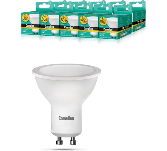 Светодиодная лампа Camelion, LED5-GU10 830, GU10, 5Вт, 220В 10956