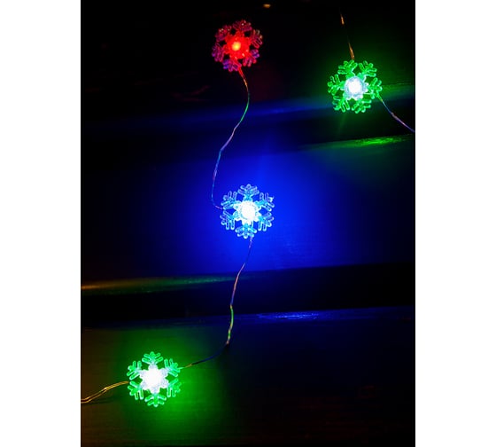 Светодиодная уличная гирлянда ЧУДЕСНЫЙ САД GRG-N550 Снежинки, 50 LED, 4 цвета, 5м, на 3xAA 4606400206897