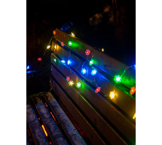 Уличная гирлянда ЧУДЕСНЫЙ САД GRG-N330 Снежинки, 30 LED, 4 цвета, 3м, на 3xAA 4606400206880