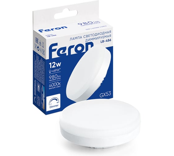 Лампа светодиодная диммируемая FERON LB-456 GX53 12W 230V 4000K, 51065