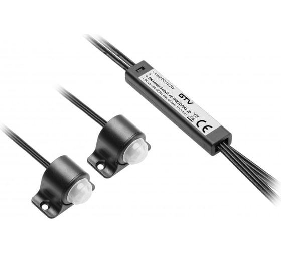 Выключатель GTV 2-х сенсорный PIR, 12V/24W, 24V/48W, IP20, провод 2M, цвет черный AE-WBEZDPIR2-20