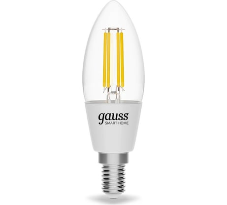 Умная Wi-fi филаментная лампочка Gauss, Smart Light ССТ DIM E14 C37 4,5 Вт 2700-6500K, диммируемая с изменением температуры, управление голосом/смартфоном 1250112