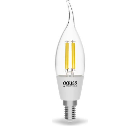 Умная Wi-fi филаментная лампочка Gauss, Smart Light DIM E14 CF35 4,5 Вт 2700-6500K, диммируемая, управление голосом/смартфоном 1260112