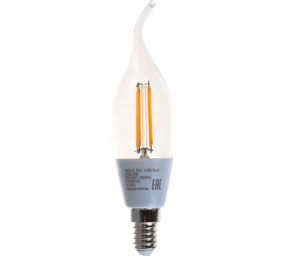 Умная Wi-fi филаментная лампочка Gauss, Smart Light DIM E14 CF35 4,5 Вт 2700-6500K, диммируемая, управление голосом/смартфоном 1260112