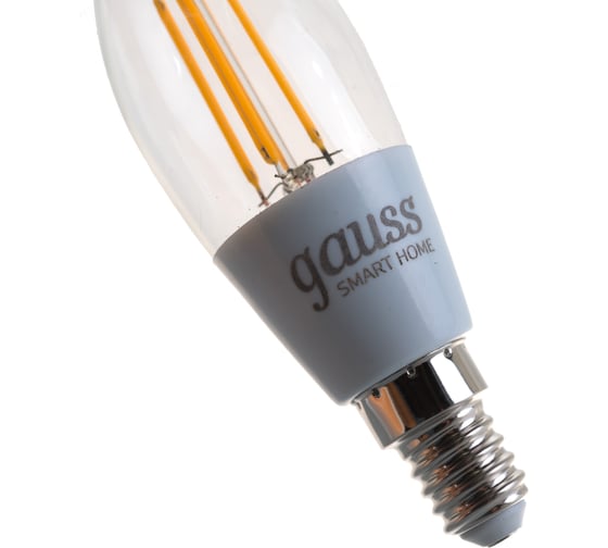 Умная Wi-fi филаментная лампочка Gauss, Smart Light DIM E14 CF35 4,5 Вт 2700-6500K, диммируемая, управление голосом/смартфоном 1260112