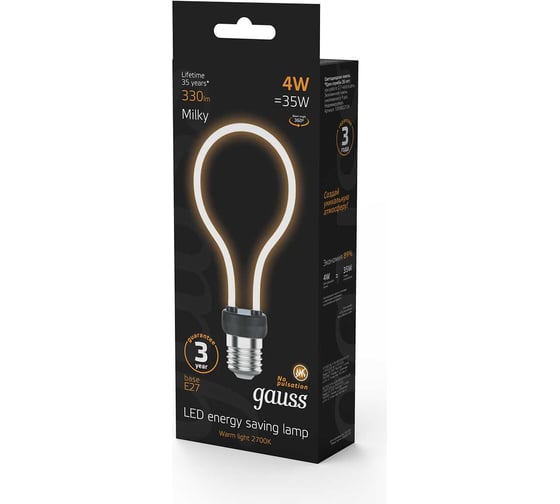 Лампа LED Gauss Filament Bulbless A72 Milky E27 4W 330lm 2700K 72х160mm 1/10/100 1004802104
