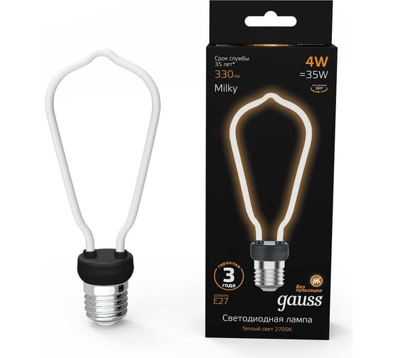 Лампа LED Gauss Filament Bulbless ST64 Milky E27 4W 330lm 2700K 64х165mm 1/10/100 1005802104 1