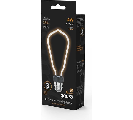 Лампа LED Gauss Filament Bulbless ST64 Milky E27 4W 330lm 2700K 64х165mm 1/10/100 1005802104
