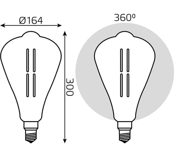 Лампа LED Gauss Vintage Filament Straight ST164 6W E27 164х297mm Gray 330lm 4000K 1/6 157802205