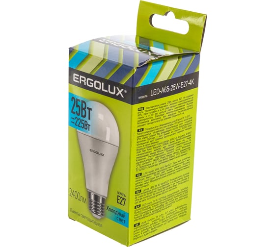 Светодиодная лампа Ergolux LED-A65-25W-E27-4K ЛОН, 25Вт, E27, 4500K, 180-240В 14236