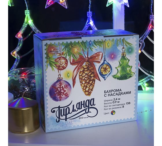 Гирлянда-бахрома Luazon DECOR, Елки, IP20, ширина 2.4 м, высота 0.9 м, Н.С. LED-138-220V, 8 режимов, МУЛЬТИ 2361709