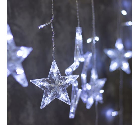 Гирлянда-бахрома Luazon DECOR, Звезды, IP20, ширина 2.4 м, высота 0.9 м, Н.С. LED-138-220V, 8 режимов, БЕЛЫЙ 2361701 1