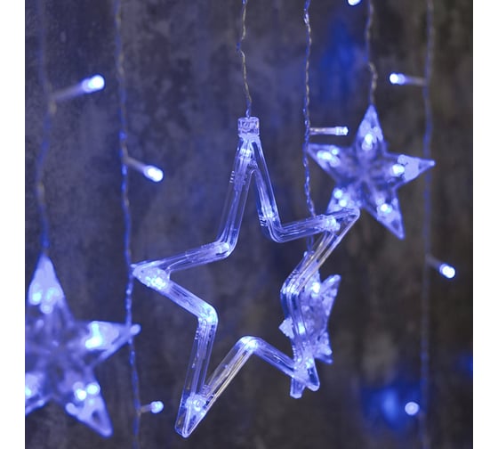 Гирлянда-бахрома Luazon DECOR, Звезды, IP20, ширина 2.4 м, высота 0.9 м, Н.С. LED-138-220V, 8 режимов, СИНИЙ 2361700