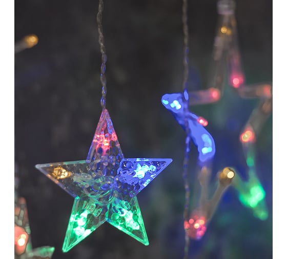 Гирлянда-бахрома Luazon DECOR, Звезды, IP20, ширина 2.4 м, высота 0.9 м, Н.С. LED-138-220V, 8 режимов, МУЛЬТИ 2361699