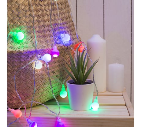 Гирлянда-нить Luazon DCR, 3 м, с насадками Шарики, IP20, Н.С. LED-20-3,6V, АА*3 (в комплект не входят), МУЛЬТИ 806824