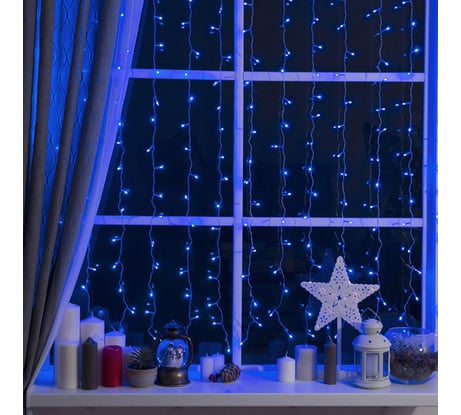 Гирлянда Luazon ЗАНАВЕС ECO, IP20, УМС вилка, ширина: 2 м, высота: 1.5 м, Н.С. LED-360-220V, 8 режимов, синий 1080463