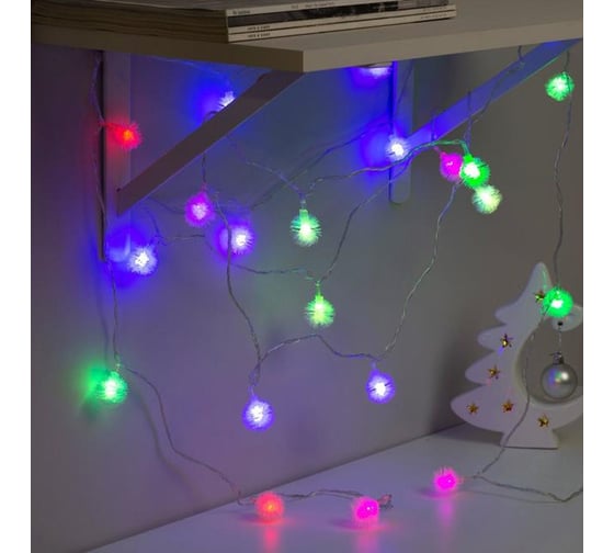 Гирлянда-нить Luazon DCR, 5 м, с насадками Ежики, IP20, Н.С. LED-20-220V, мигание, МУЛЬТИ RG/RB 541541