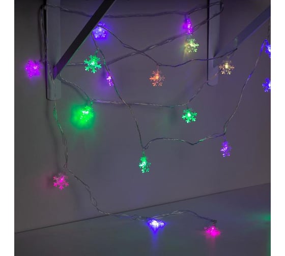 Гирлянда-нить Luazon DCR, 5 м, с насадками Снежинки большие, IP20, Н.С. LED-20-220V, мигание, МУЛЬТИ 703327
