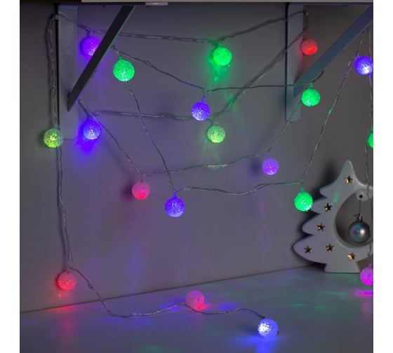 Гирлянда-нить Luazon DCR, 5 м, с насадками Шарики акриловые, IP20, Н.С. LED-20-220V, мигание, МУЛЬТИ 704856
