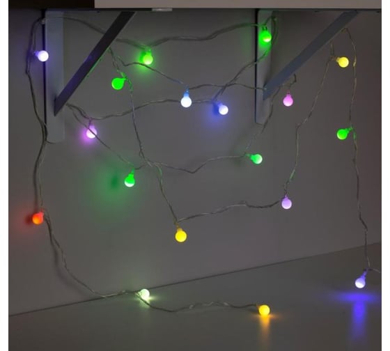 Гирлянда-нить Luazon DCR, 5 м, с насадками Шарики Белые, IP20, Н.С. LED-20-220V, мигание, МУЛЬТИRG/RB 541526