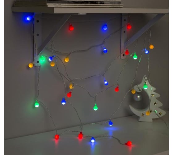 Гирлянда-нить Luazon DCR, 5 м, с насадками Шарики Цветные, IP20, Н.С. LED-30-220V, 8 режимов, МУЛЬТИ 3590698
