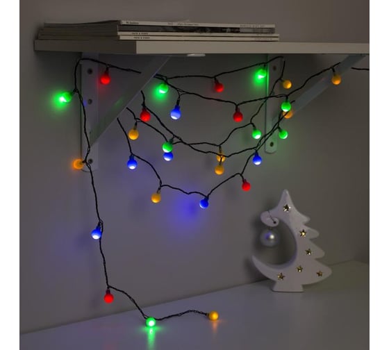 Гирлянда-нить Luazon DCR, 5 м, с насадками Шарики Цветные, IP20, Н.Т. LED-30-220V, 8 режимов, МУЛЬТИ 3590705