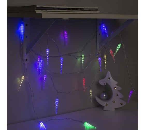 Гирлянда-нить Luazon DCR, 5 м, с насадками Сосулька тающая, IP20, Н.С. LED-20-220V, мигание, МУЛЬТИ 185512