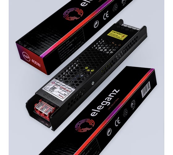 Блок питания Eleganz 12V 400W негерметичный узкий без вентилятора 290x63x29 IP44 1133