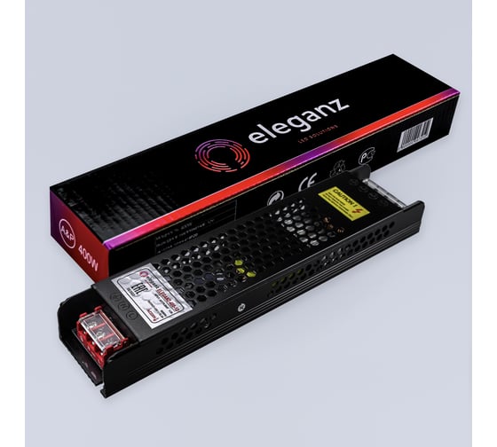 Блок питания Eleganz 12V 400W негерметичный узкий без вентилятора 290x63x29 IP44 1133