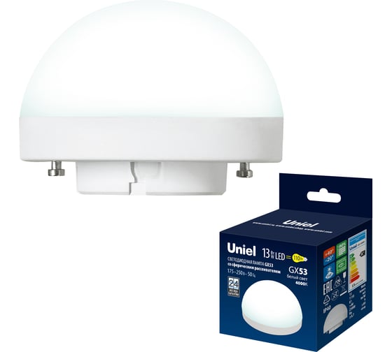 Лампа Uniel LED-GX53-13W/4000K/GX53/FR/SPHERE PLZ02WH UL-00011791