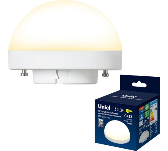 Лампа Uniel LED-GX53-13W/3000K/GX53/FR/SPHERE PLZ02WH UL-00011790