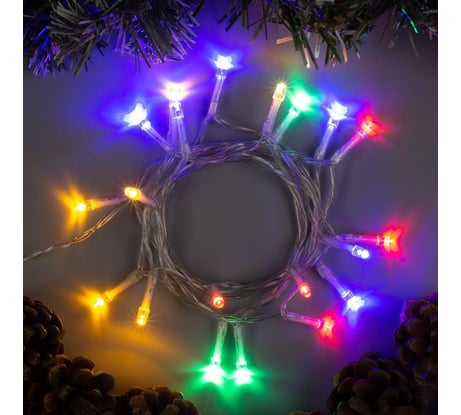 Гирлянда-нить Luazon ECO, IP20, 2 м, Н.С. LED-20-4.5 V, 3*АА (в комплект не входят), 2 режима, МУЛЬТИ 806816