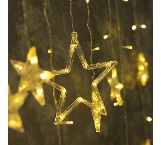 Гирлянда-бахрома Luazon DECOR, Звезды, IP20, ширина 2.4 м, высота 0.9 м, Н.С. LED-138-220V, 8 режимов, ТЕПЛЫЙ БЕЛЫЙ 2361702
