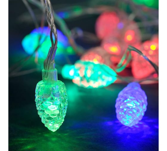 Гирлянда-нить Luazon, 5 м, с насадками Шишка большая, Н.С. LED-20-220V, мигание, МУЛЬТИ 671579