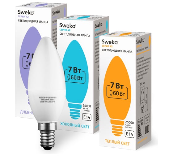 Светодиодная лампа Sweko 5 шт. 42LED-C35-7W-230-3000K-E14