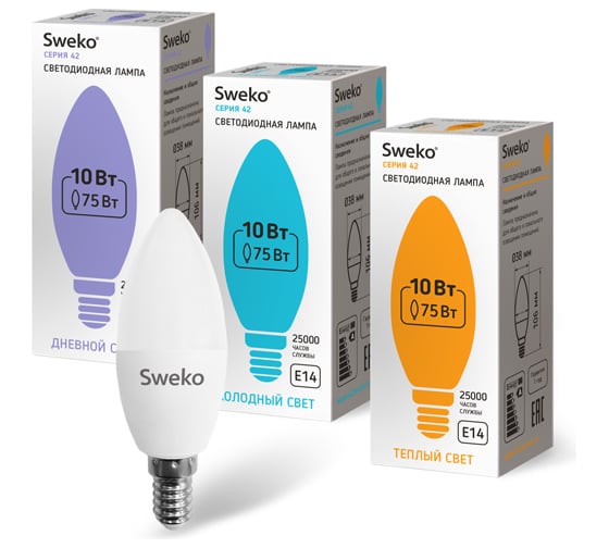 Светодиодная лампа Sweko 5 шт. 42LED-C35-10W-230-6500K-E14
