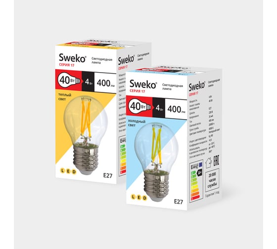 Светодиодная лампа Sweko 5 шт. 17LED-G45-4W-230-3000K-E27-CL_5