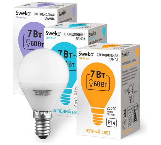 Светодиодная лампа Sweko 42LED-G45-7W-230-3000K-E14_5