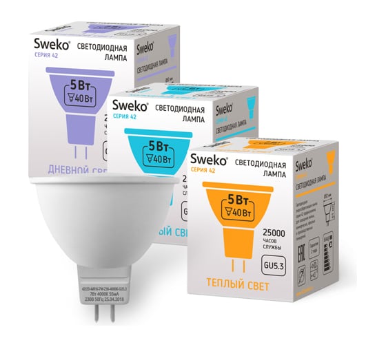 Cветодиодная лампа Sweko 42LED-MR16-5W-230-4000K-GU5,3_5