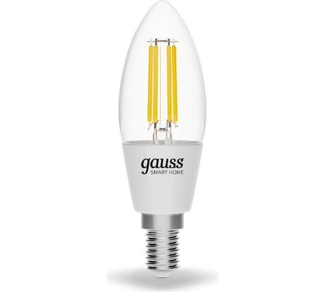 Умная Wi-fi филаментная лампочка Gauss, Smart Light DIM E14 C35 4,5 Вт 2700-6500K, диммируемая, управление голосом/смартфоном 1230112