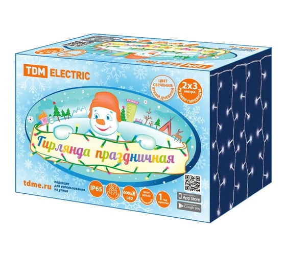 Светодиодная гирлянда TDM ELECTRIC Занавес, 2х3м, 600LED, 6500К, белый шнур SQ0361-0045